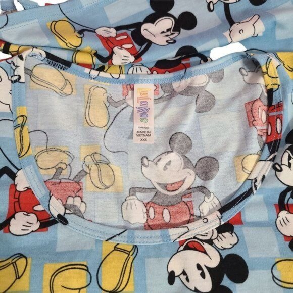 Lularoe Blue Mickey Mouse Print Short Sleeved Shirt Round Neck - Picture 3 of 9